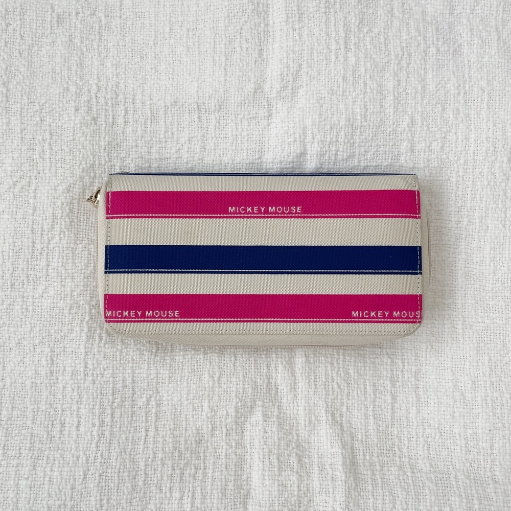 Mickey Mouse Blue, Pink, & Cream Stripe Zip Around Continental Wallet